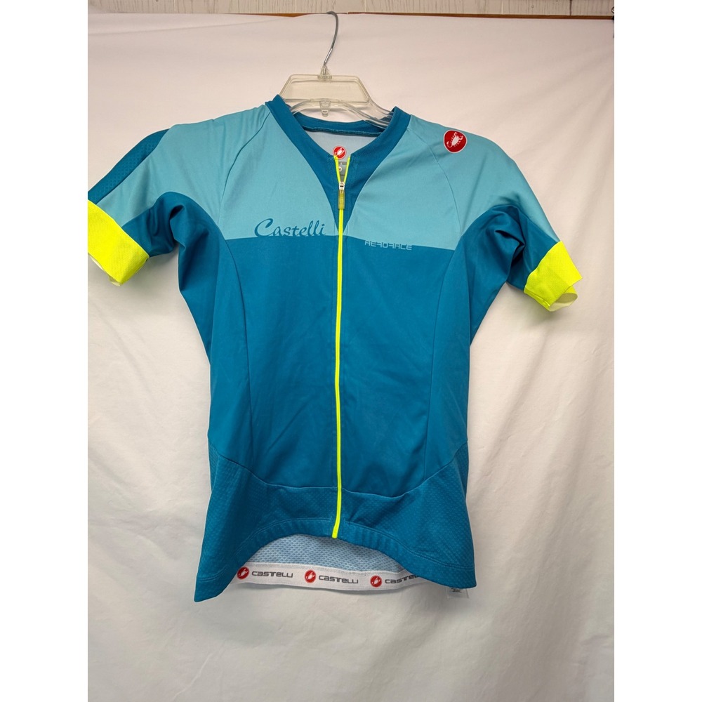 Castelli Aero Race Rosso Corsa Cycling Jersey Blue Neon Yellow Mens Medium